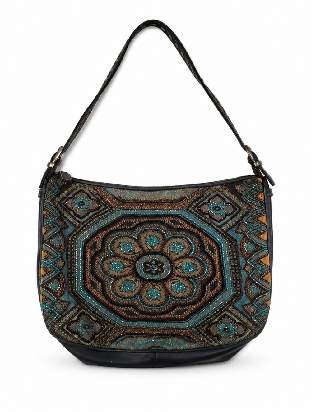 Isabella Fiore Floral Woven Shoulder Bag bead-embellished Turquoise
